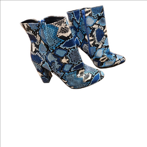 SHOE DAZZLE WOMEN'S ANIKA FAUX SNAKE SKIN CHUNKY HEEL ROUND TOE BOOTS SIZE 11W
